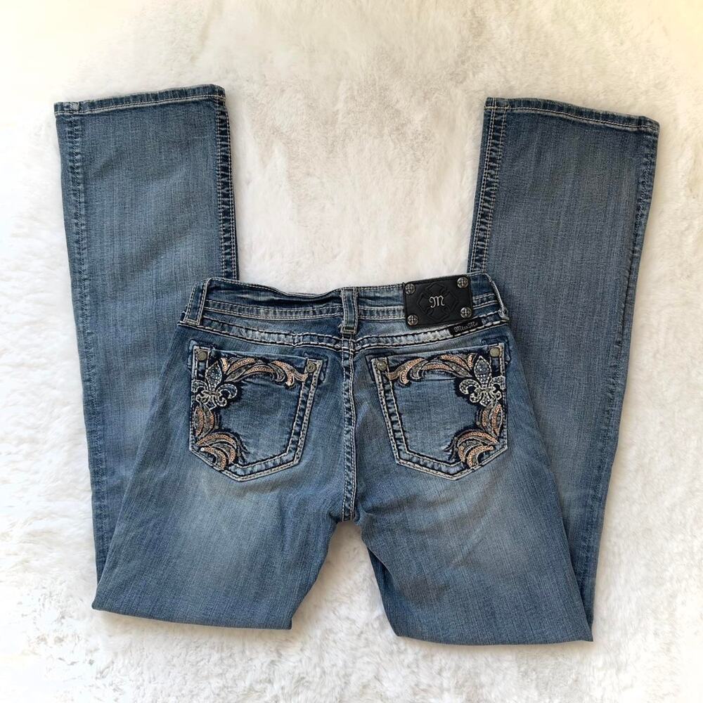 Miss Me Y2K 2000s Low Rise Bootcut Jeans Size 30 Light Wash Embellished McBling